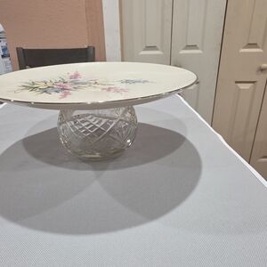 Floral Decorative Plate with Silver Trim